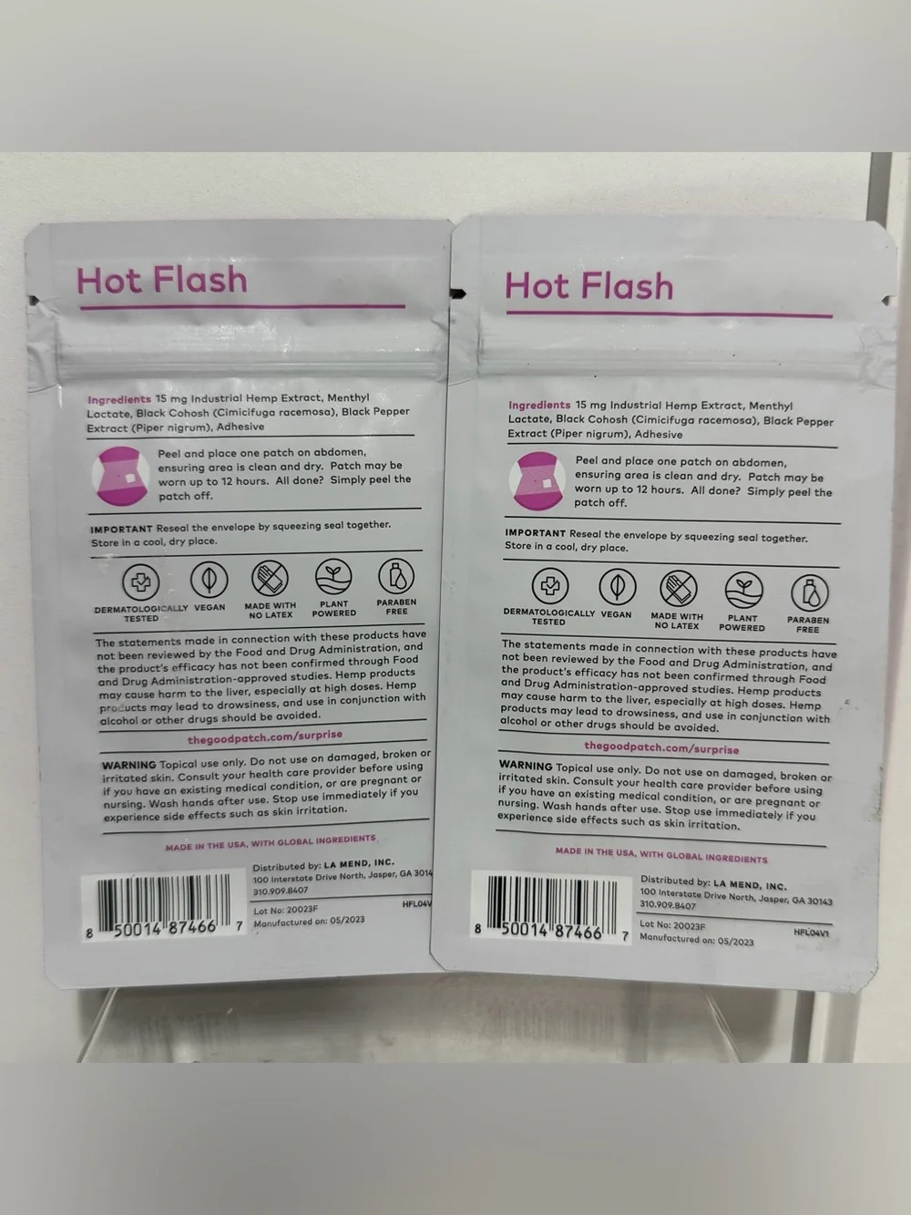 8 Patches - The Good Patch for HOT FLASHES - 2 Packs of 4 Each - New / Sealed